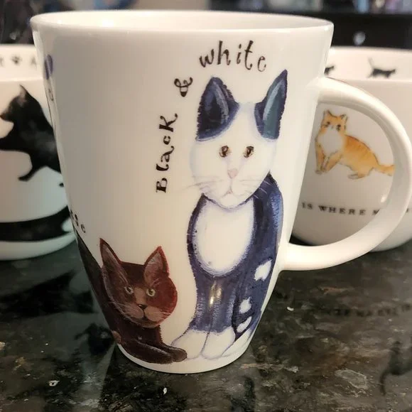 2 Portobello By Design 'Home Is Where My Cat Is' Bone China XL Mugs EUC … - Picture 4 of 9